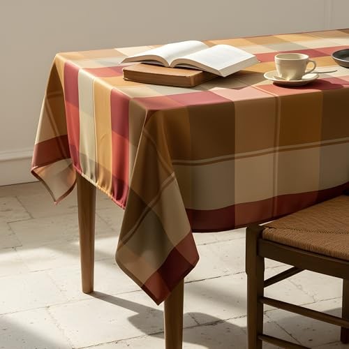Rectangle Plaid Tablecloth, Waterproof Table 70" x 52" (Rectangular) Brown