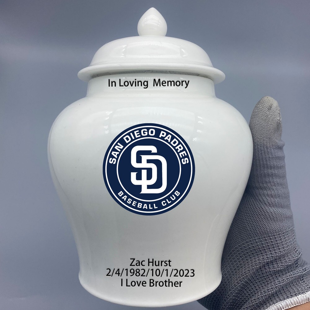 Ceramic Medium Urn for San Diego Padres Baseball Theme, Custom Text