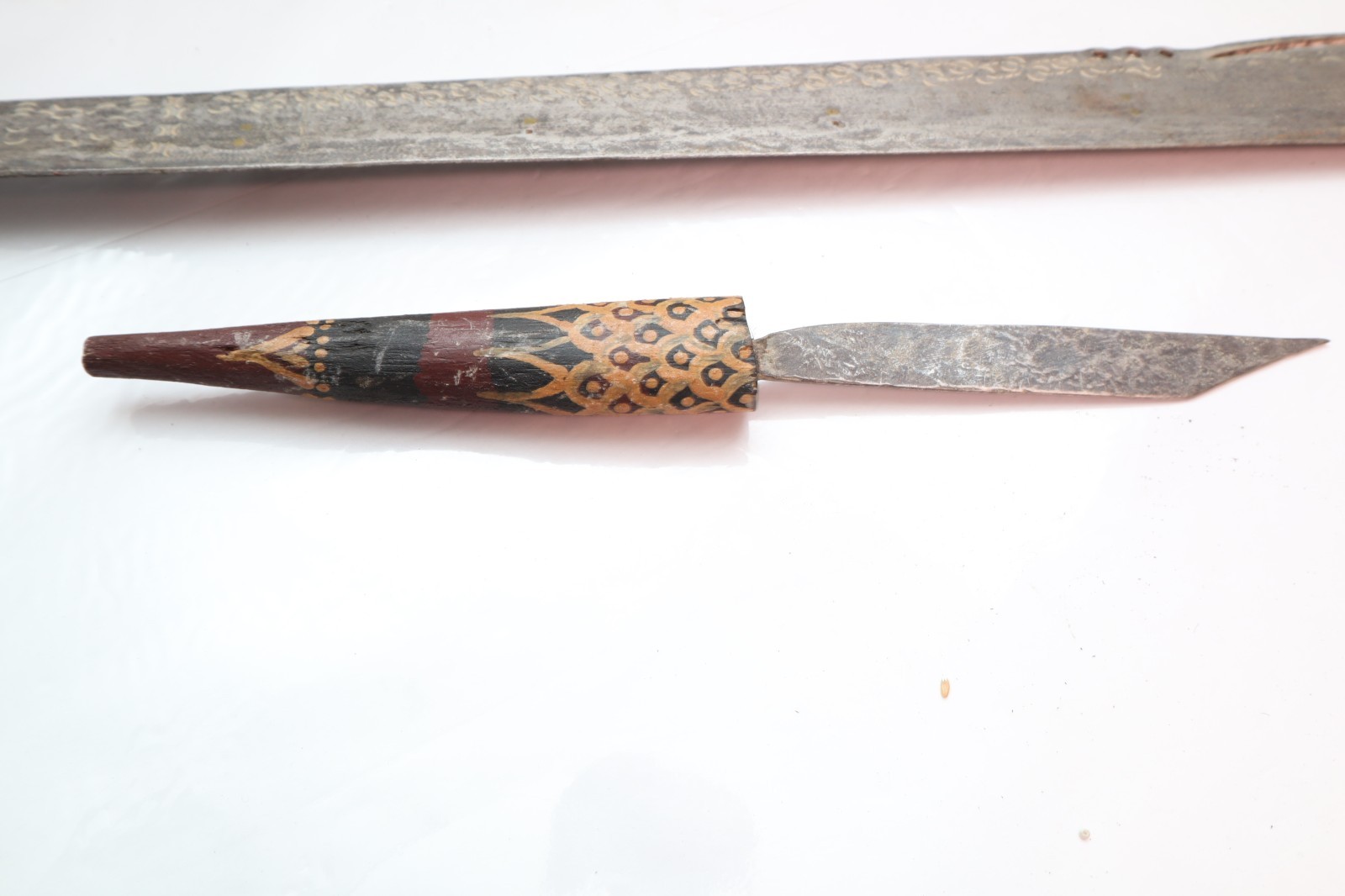 Borneo Indonesian Dayak Mandau sword saber with dagger, used