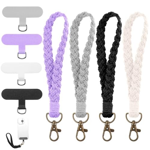 4 Sets Macrame Phone Wrist Strap with Tether Tab, Wristlet Strap Tab, Wrist