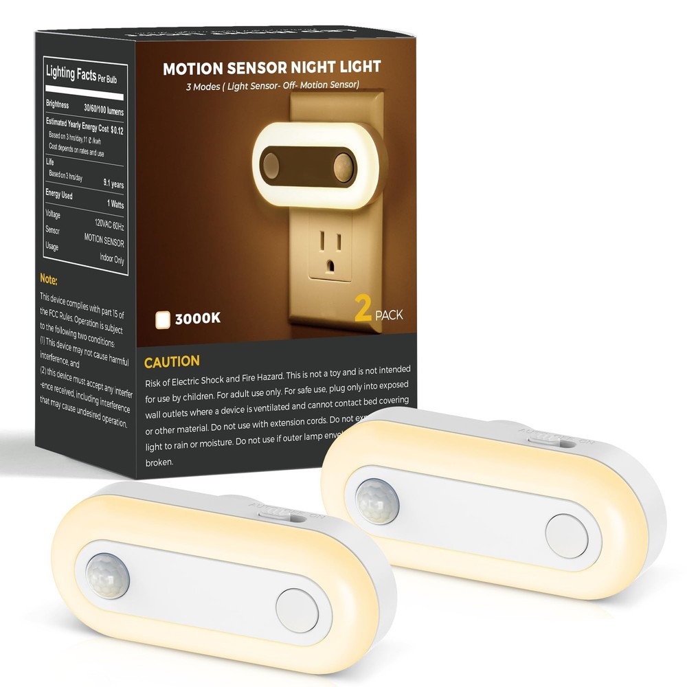 Plug-in LED Night Light with Motion Sensor & Dusk to Dawn Sensor, Dimmable Wa...