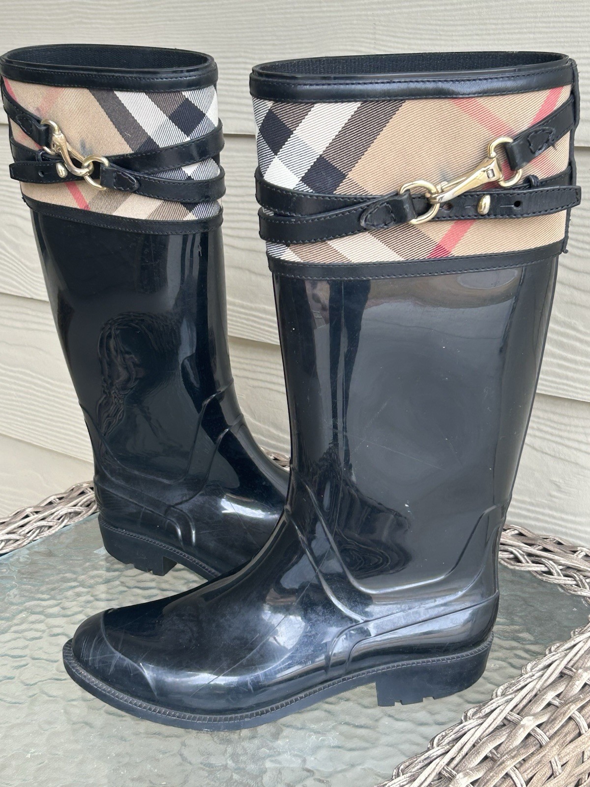 Women's BURBERRY Rubber NOVA CHECK Rain Boots sz 38