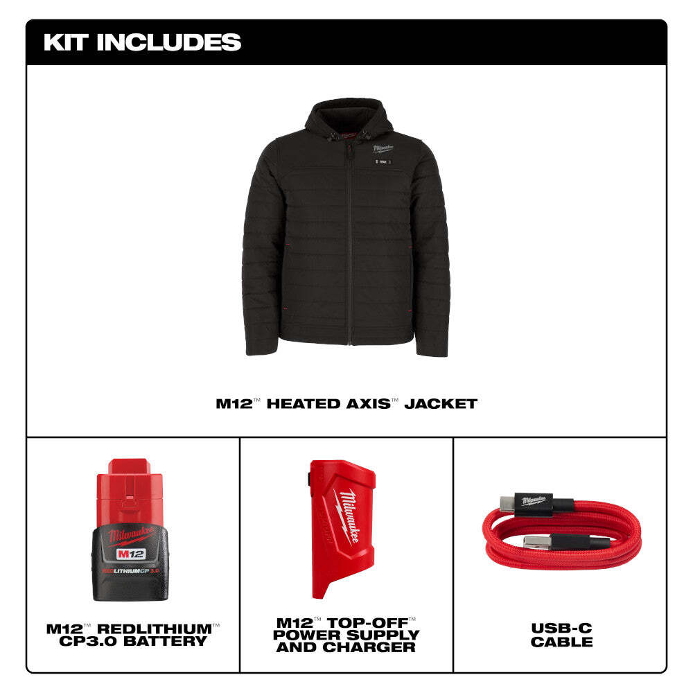 Milwaukee M102B-21XL M12 12V Durable Li-Ion Heated AXIS Jacket