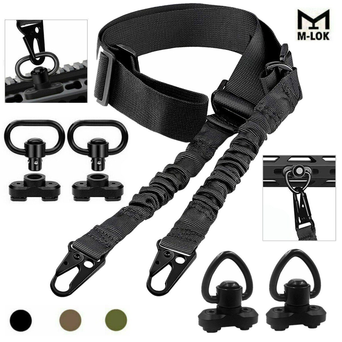 Tactical 2 Point Sling QD Swivel Rifle Adjustable Gun Sling Strap w/ MLOK Swivel
