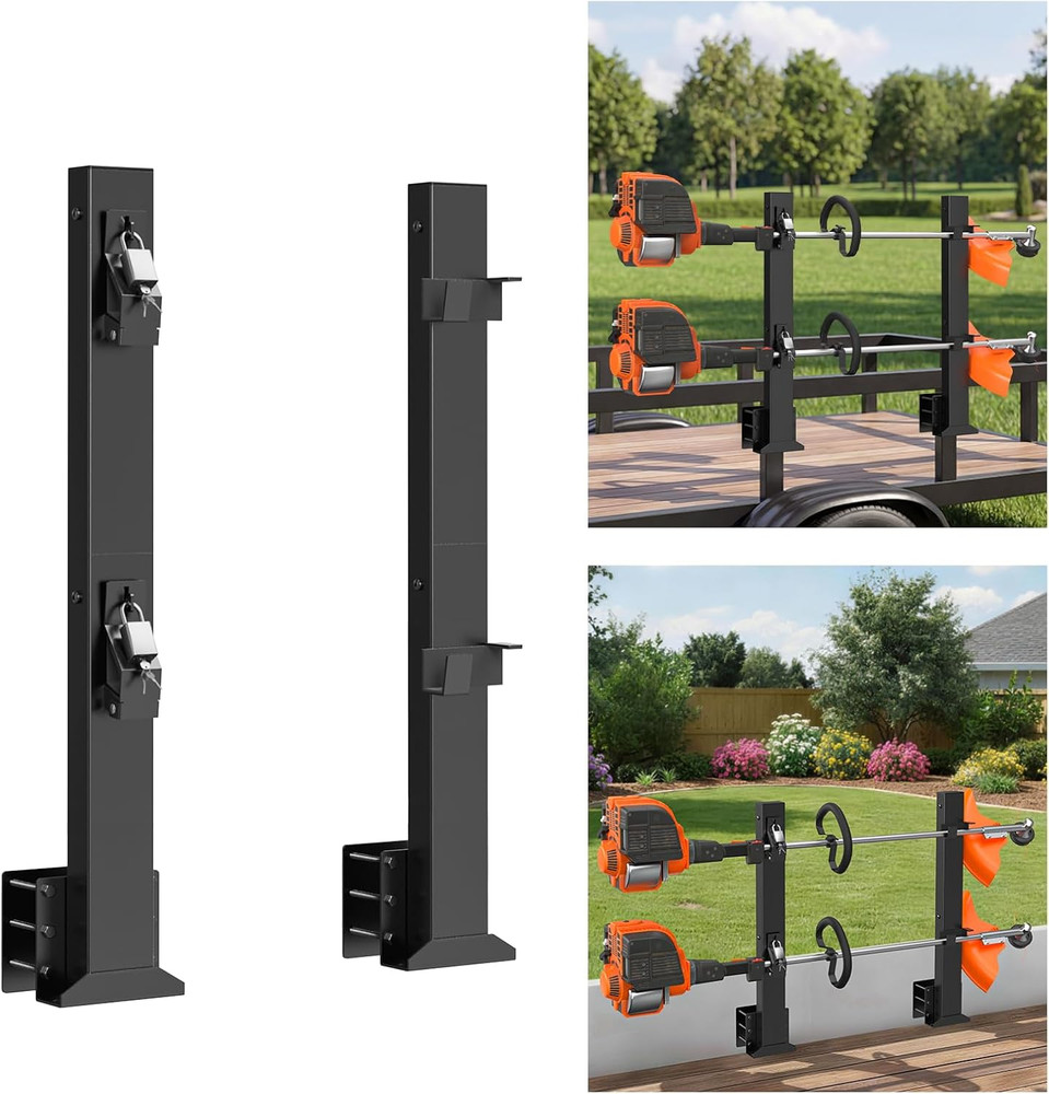 Weedeater Rack for Trailer with Lock, 2 Place Weed Eater Rack Rectangular Hollow