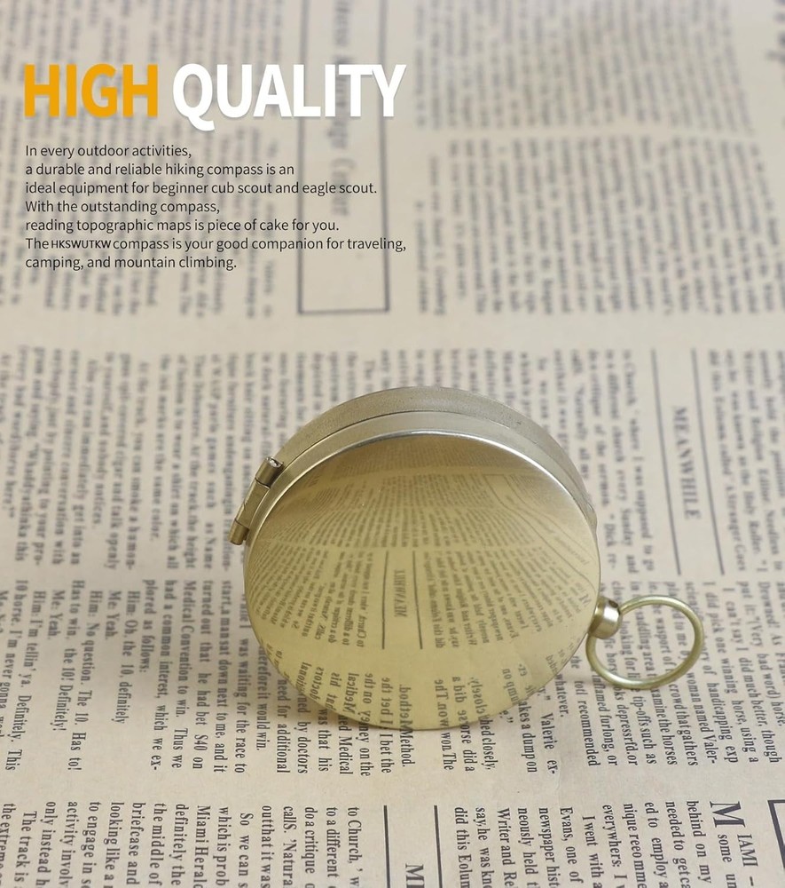 Handcrafted Solid Brass Pocket Compass, 1.8" Mini Navigation Tool for Hiking, Su