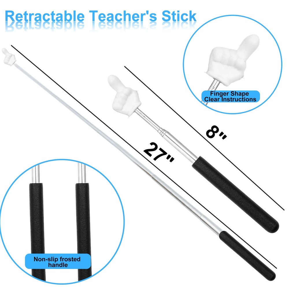 2Pcs Telescopic Teachers Pointer, Mini Pointer Finger Retractable, Black