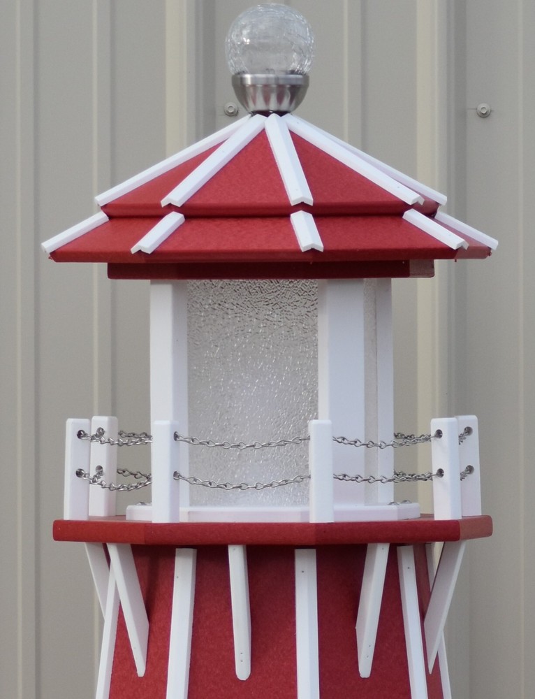 6 Ft Octagon Electric and Solar Powered Poly Lighthouse (Red/white trim)