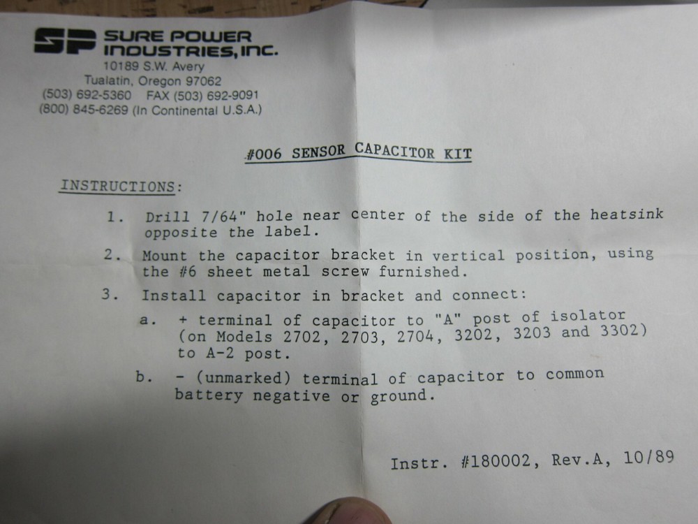 Sure Power Industries Multi Battery Isolator Model: 2702 capacitor sensor kit