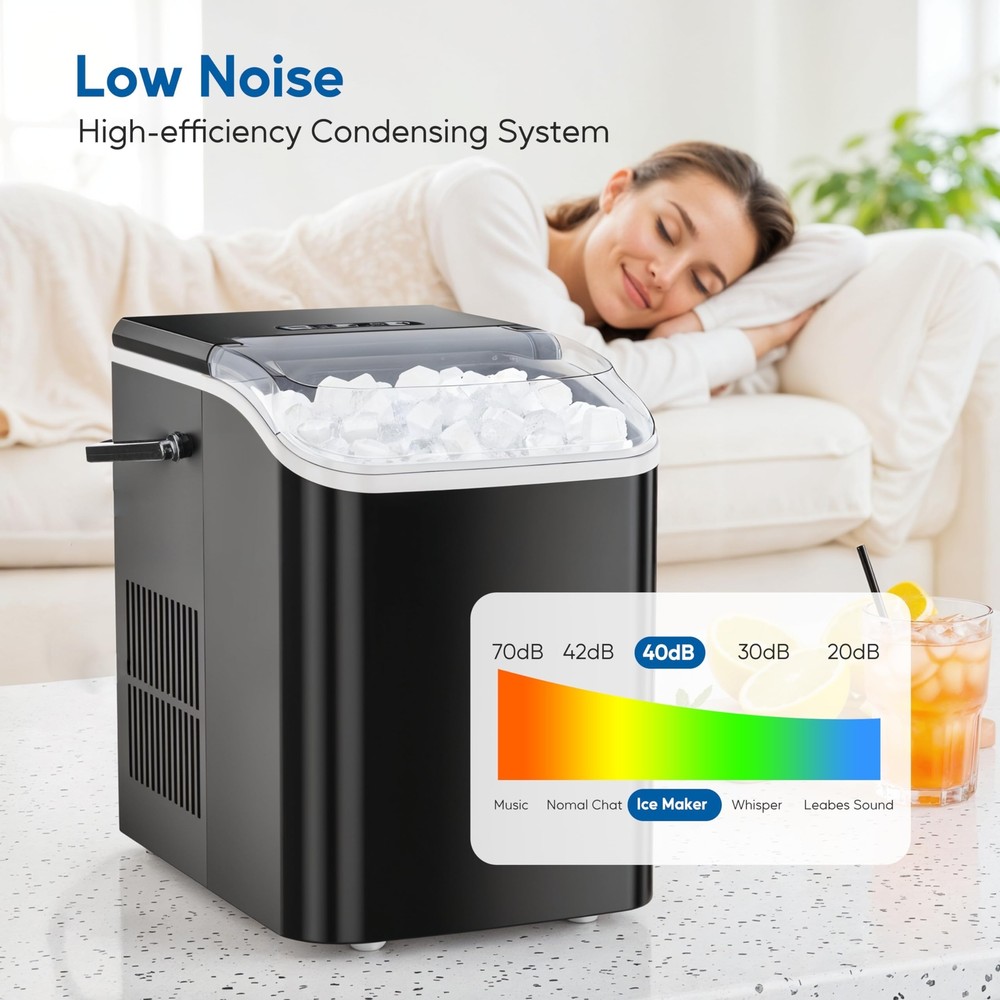 Countertop Ice Maker Machine Self-Cleaning with Scoop Basket & Handle