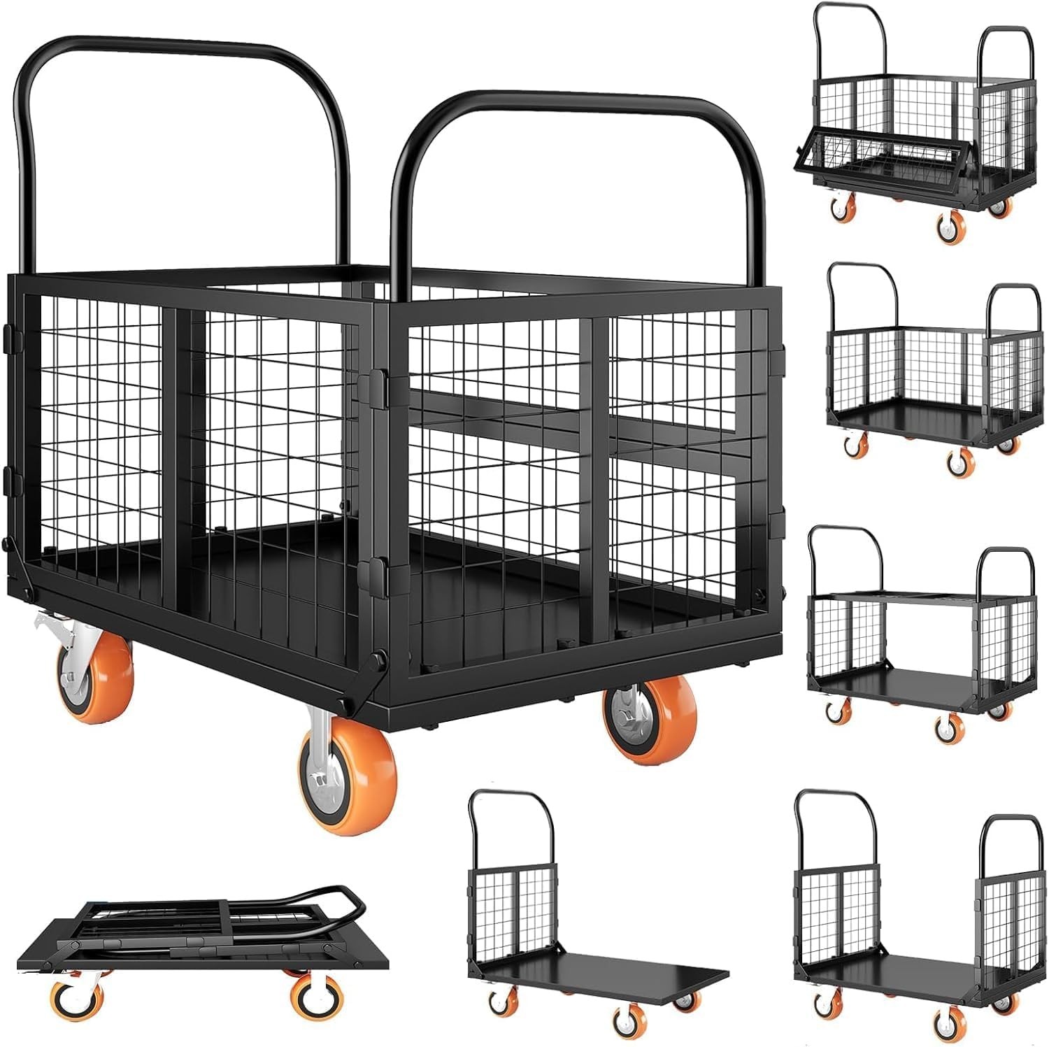 2000 LBS Capacity Platform Truck Cart Heavy Duty Folding Hand Truck with Cage