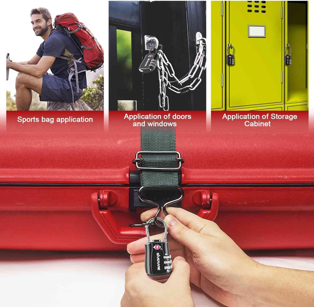 4 Pack TSA Approved Luggage Locks, Combination Travel Cable Lock, Re-Settable 3-