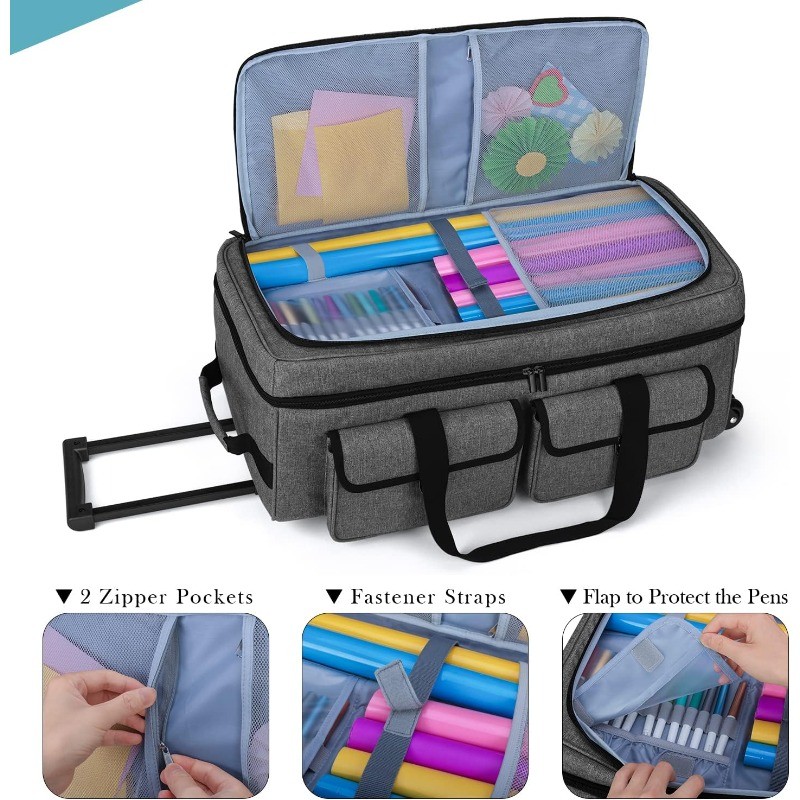 Rolling Craft Tote Bag with Wheels Compatible for Cricut Maker 4, Maker 3, Maker