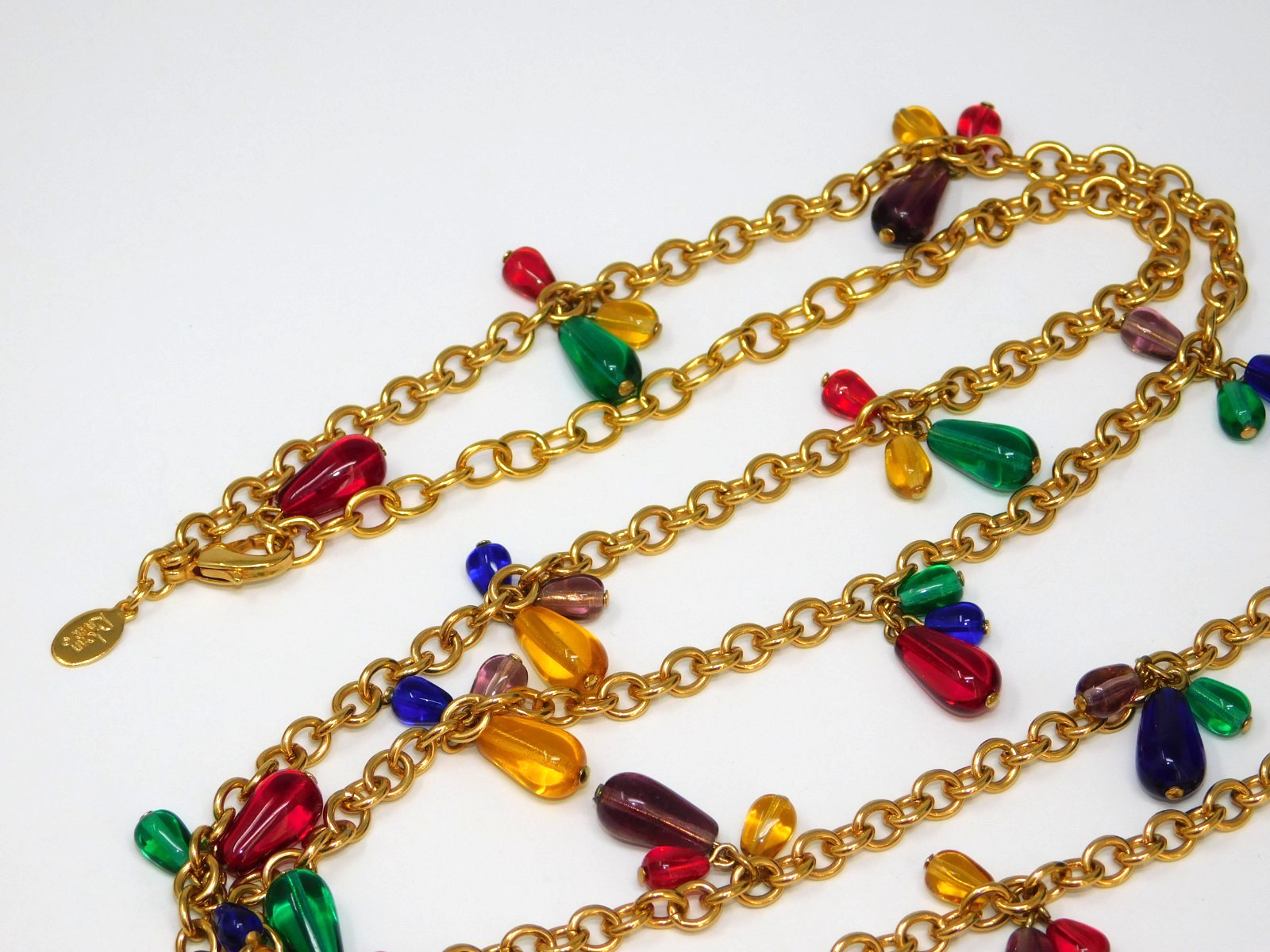 Vintage JOAN RIVERS Dangle Charm Necklace w/ Jewel Tone Teardrop Glass Beads