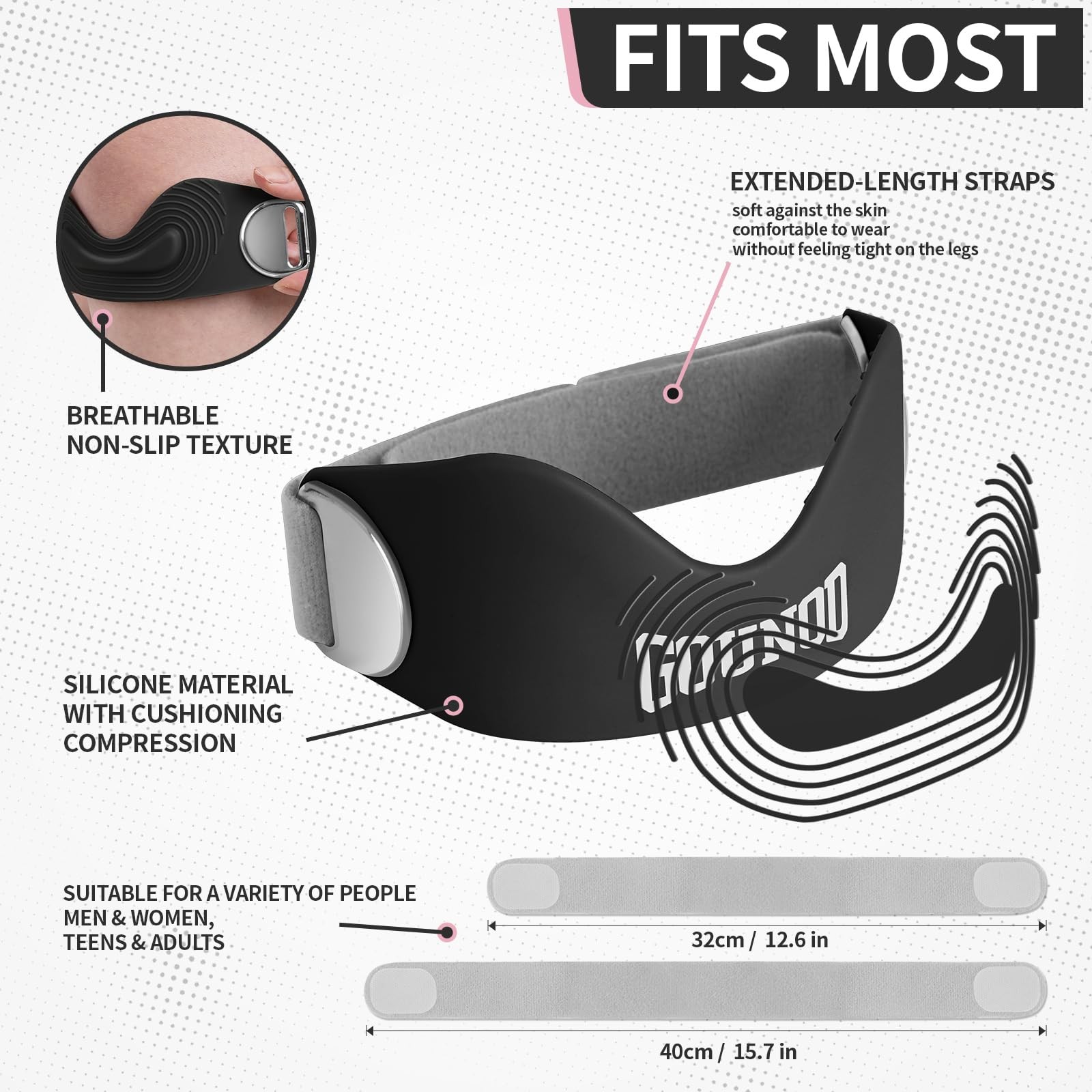 GOUNOD 2-Pack Silicone Patellar Tendon Knee Strap Pain Relief for Sports Black