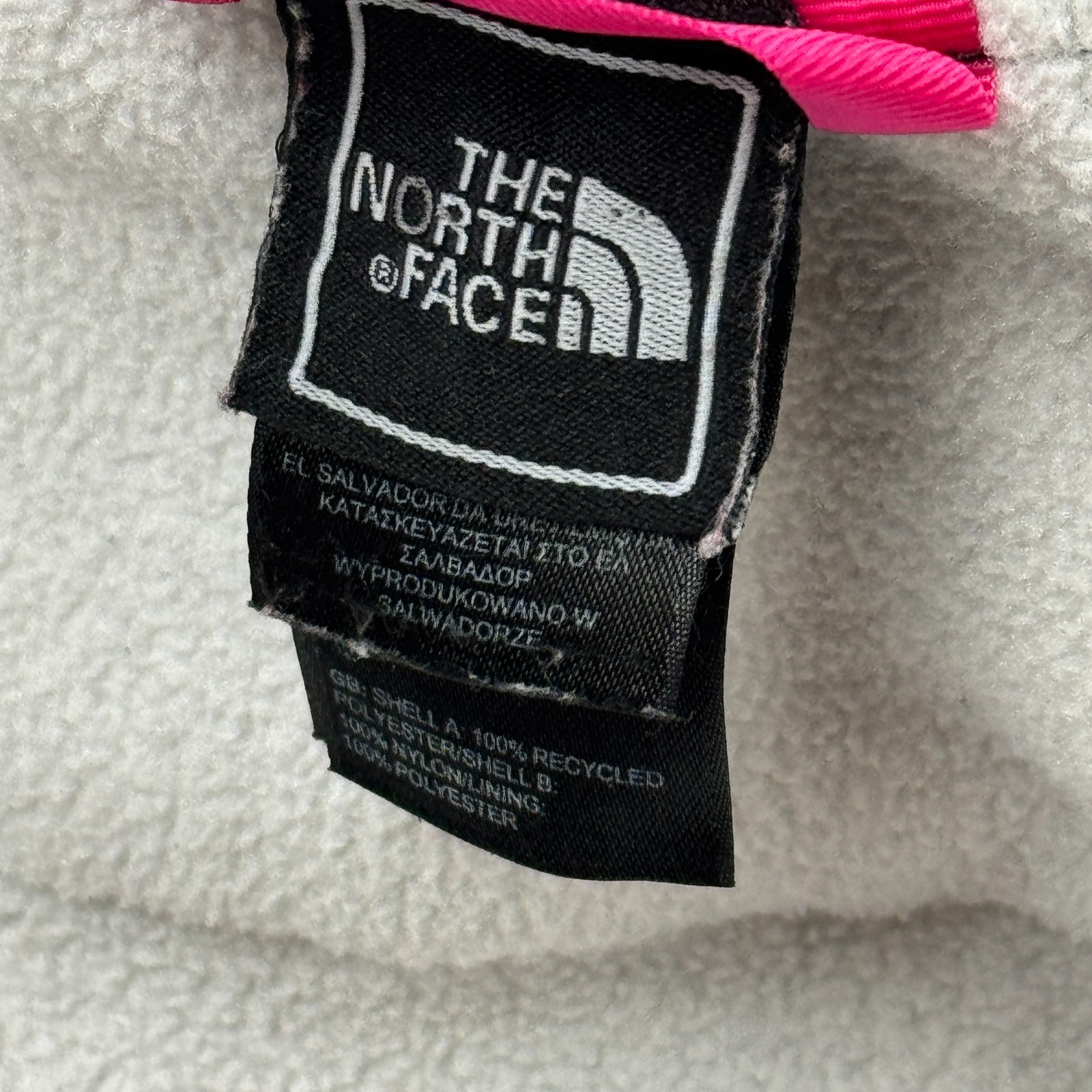 The North Face Jacket Teen Girls XS 6 Black White Denali Hooded Diamond Fleece