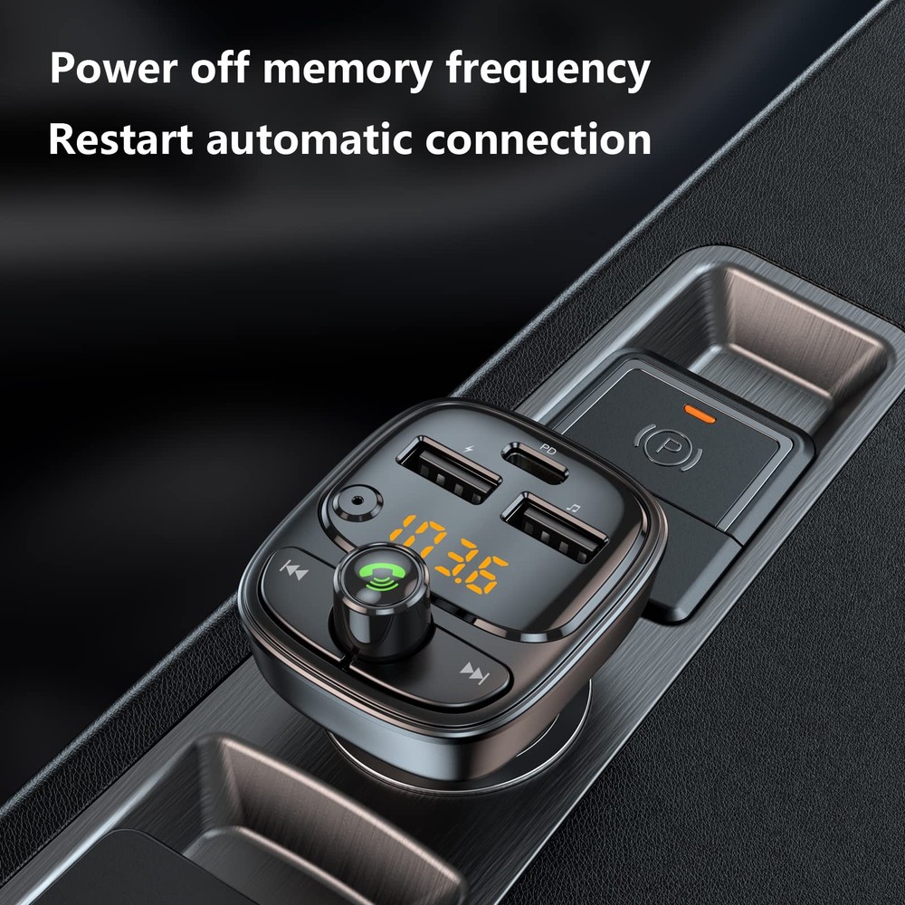 Bluetooth 5.3 FM Transmitter Car Adapter, Wireless Radio MP3 Small, Black