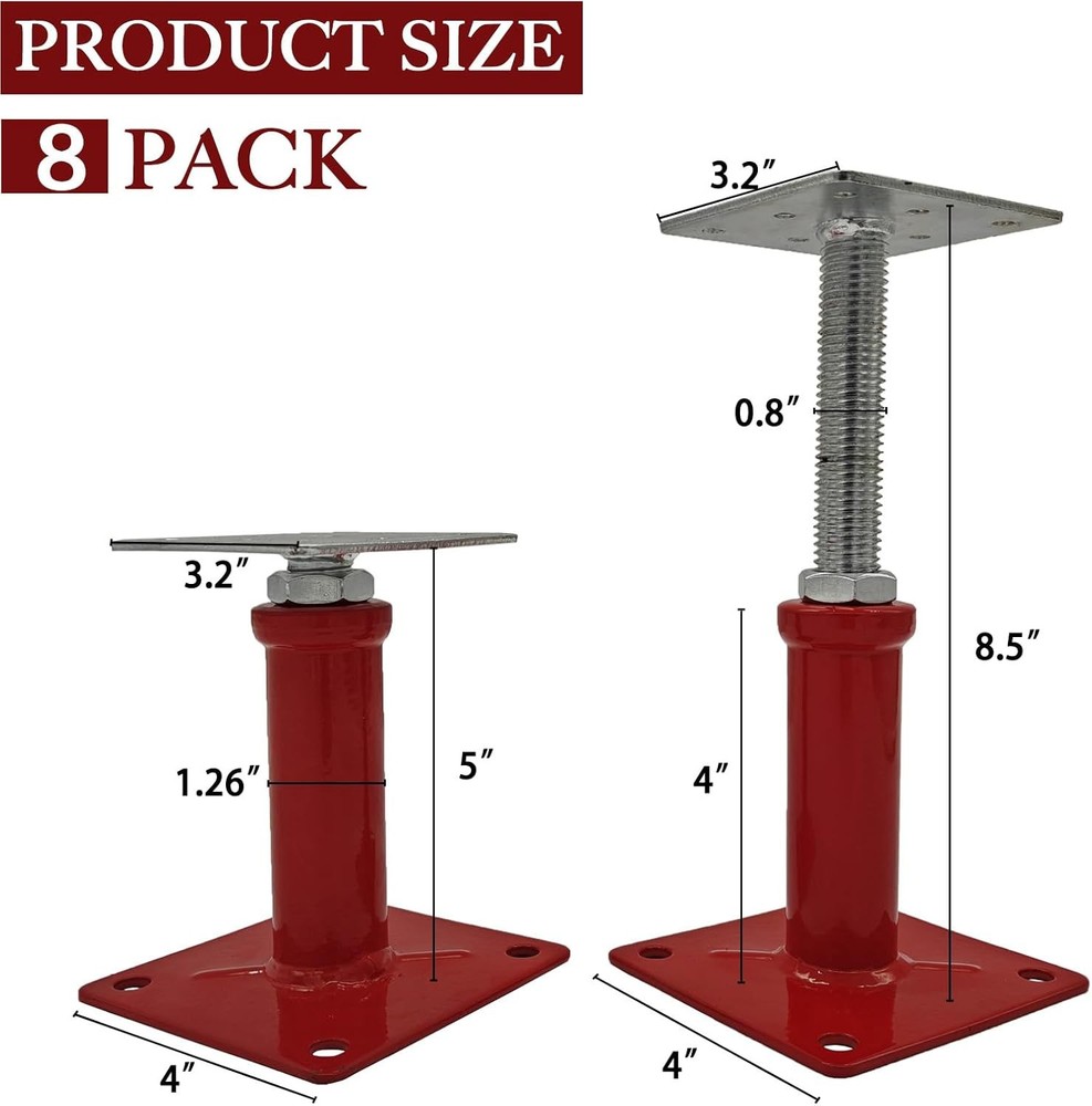 Adjustable Support Beam Jack Post, 5 to 8.5 Inch, 8-Pack for Leveling