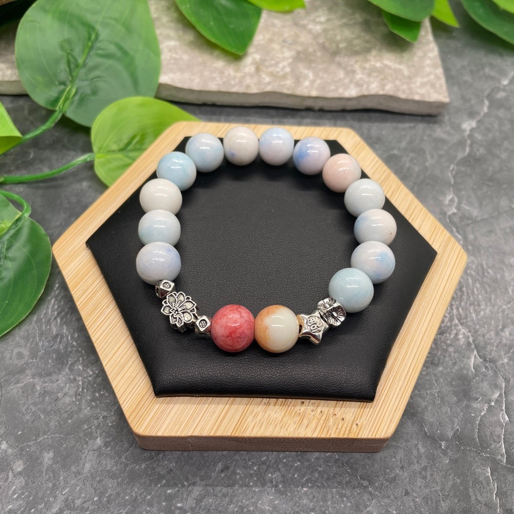 Handmade Ceramic Bead Beaded Stackable 6.5” Plus Stretch Bracelet New B611