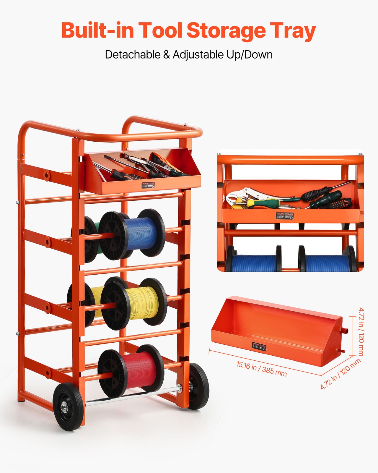 VEVOR Wire Spool Rack 11 Rods Cable Caddy Wire Spool Cart for Industrial