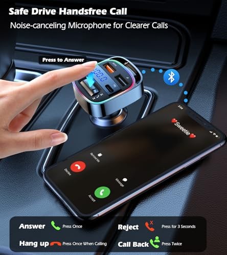 Bluetooth 5.4 FM Transmitter Car Adapter, 54W PD & QC3.0 USB Charger,