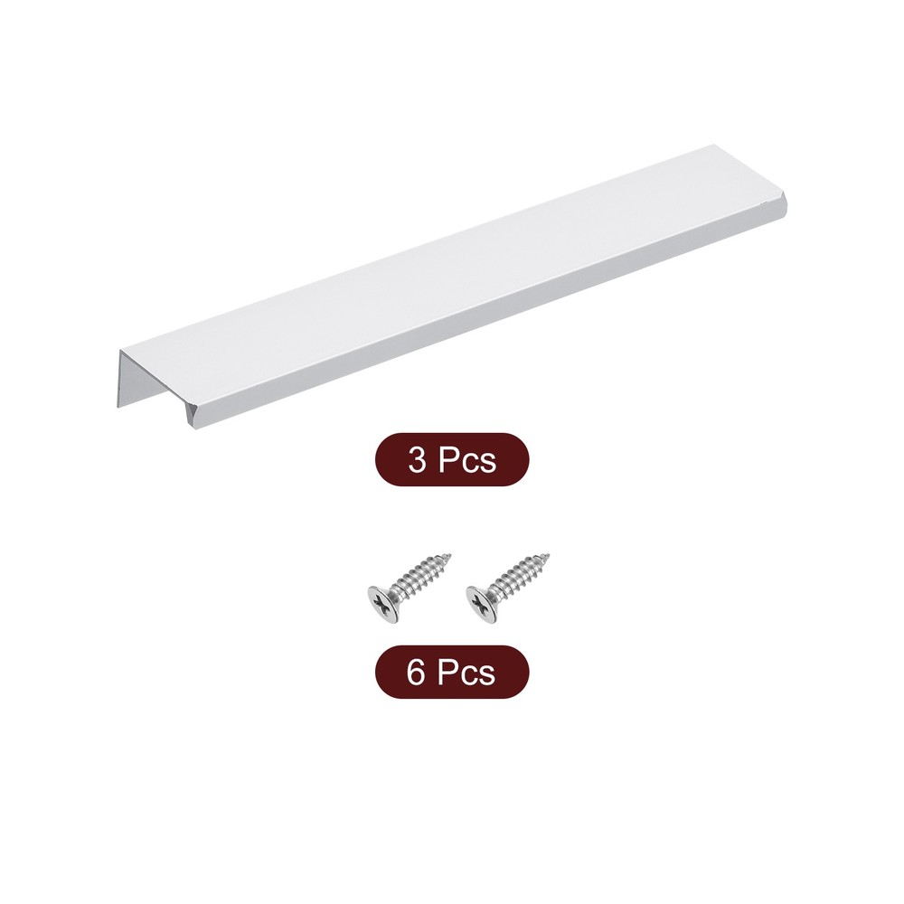 Cabinet Edge Finger Pull, 3pcs 200mm / 7.87" Hidden Cabinet Pulls, Silver