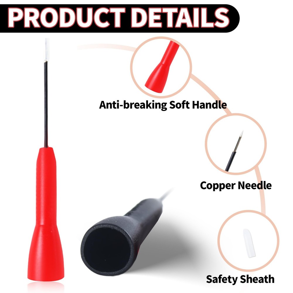 4 Pack 2mm Extended Needle Test Probes, 600V/10A Wire Piercing Multimeter Leads