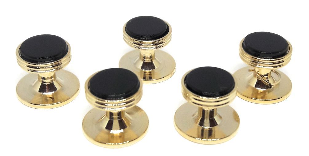 ONYX / GOLD TUXEDO SHIRT STUDS (5)  MANUFACTURERS DIRECT PRICING!!!