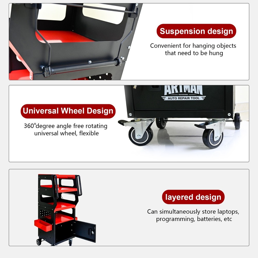 4 Layer MULTI PURPOSE TROLLEY FOR DIAGNOSTICS, Red + Black