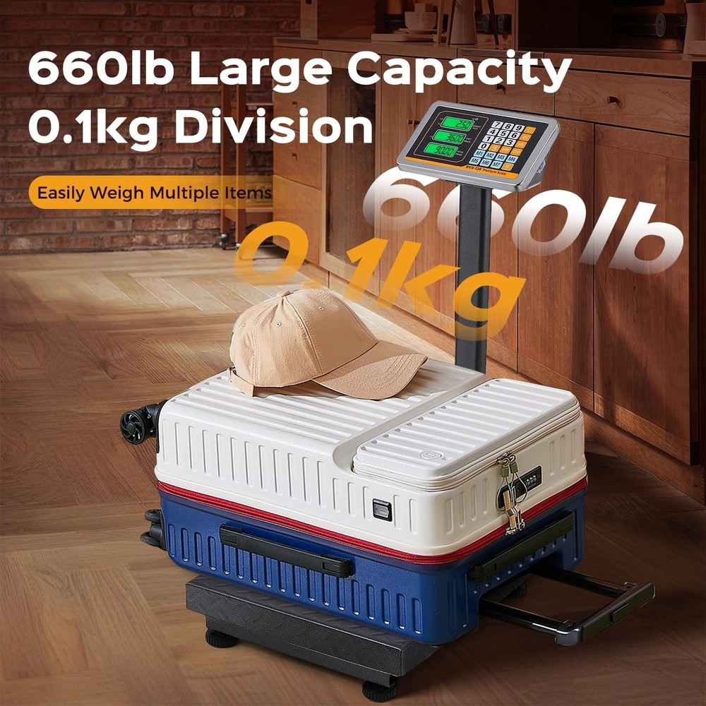 Digital Platform Scale 660LBs Heavy Duty Floor Scale KG/LB Switchable Postal ...
