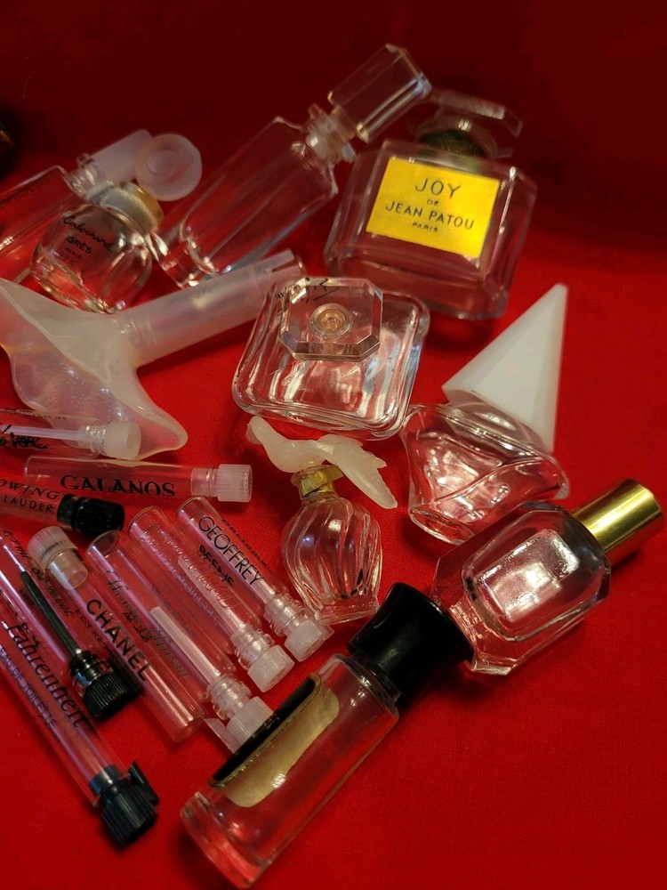 Large Lot 17 Empty Miniature Perfume Bottles and 10 Empty Sample Tubes