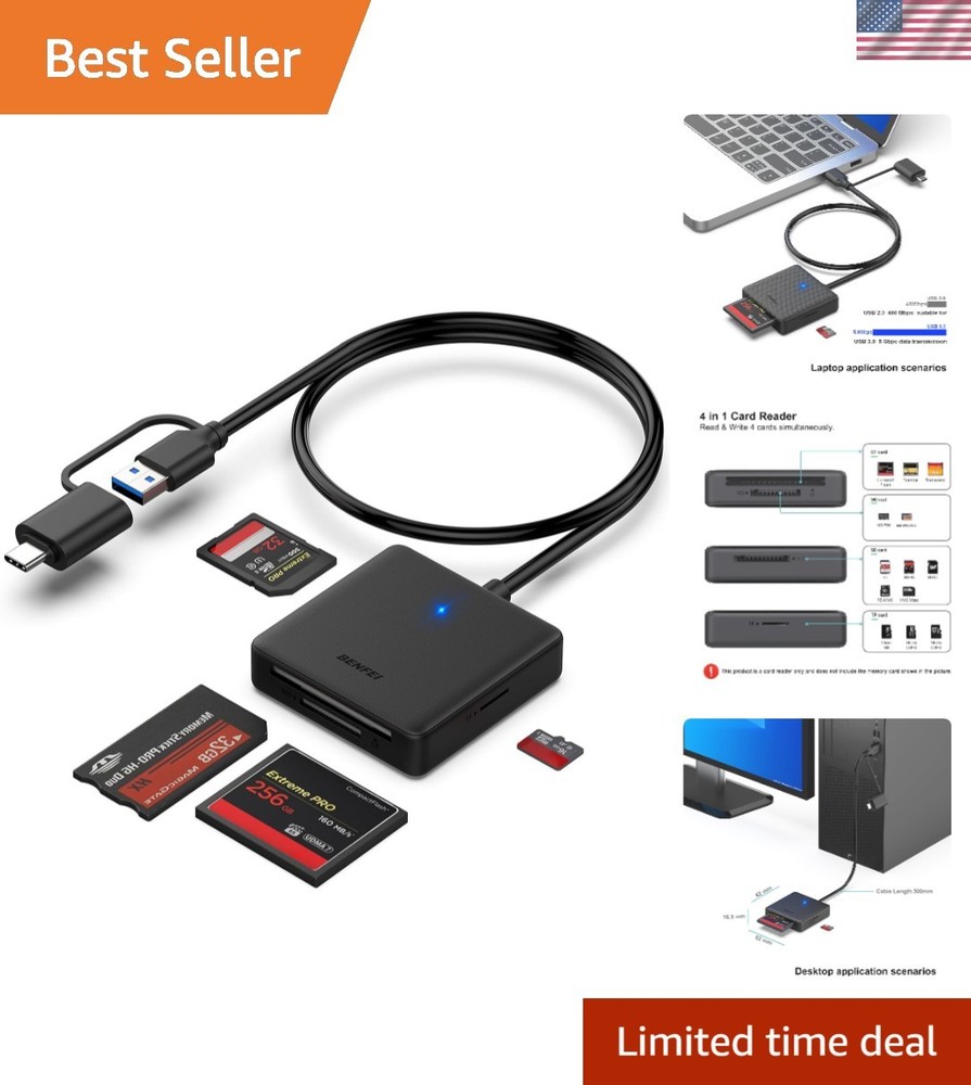 Memory Card Reader, 4In1 USB 3.0 and USB-C to SD Micro SD MS CF Card Reader A...
