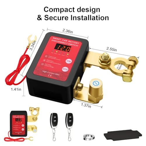 Remote Battery Disconnect Switch-Kill Switch for Car with Voltage black