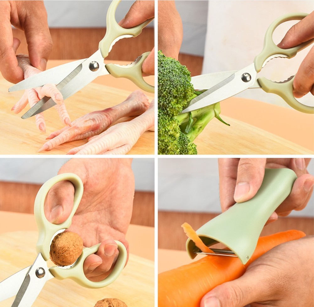 Stainless Steel Kitchen Scissors - Multi-Purpose Kitchen Scissors - Green