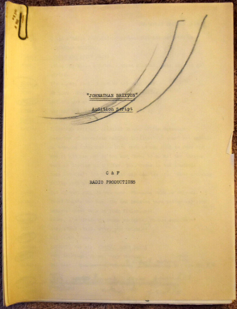 1944 Michael Raffetto " Johnathan Brixton " Complete Original Audition Script