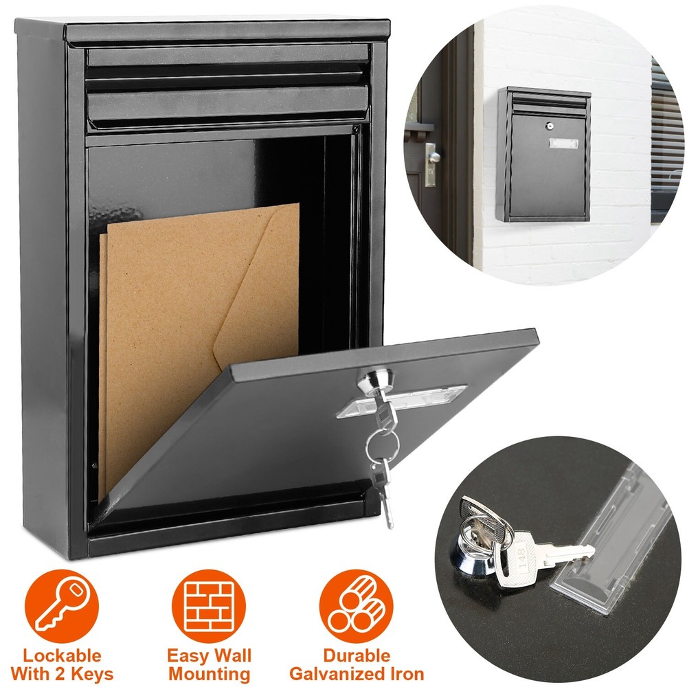 Locking Mailboxes Wall Mounted Key Lock Drop Mail Box Steel Rust-proof Post Box