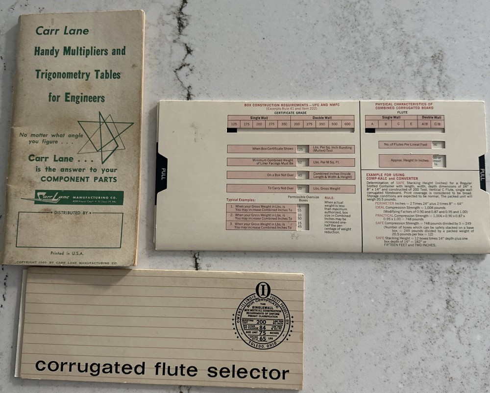 CARR LANE HANDY MULTIPLIERS & TRIGONOMETRY TABLES FOR ENGINEERS & 2 Selectors