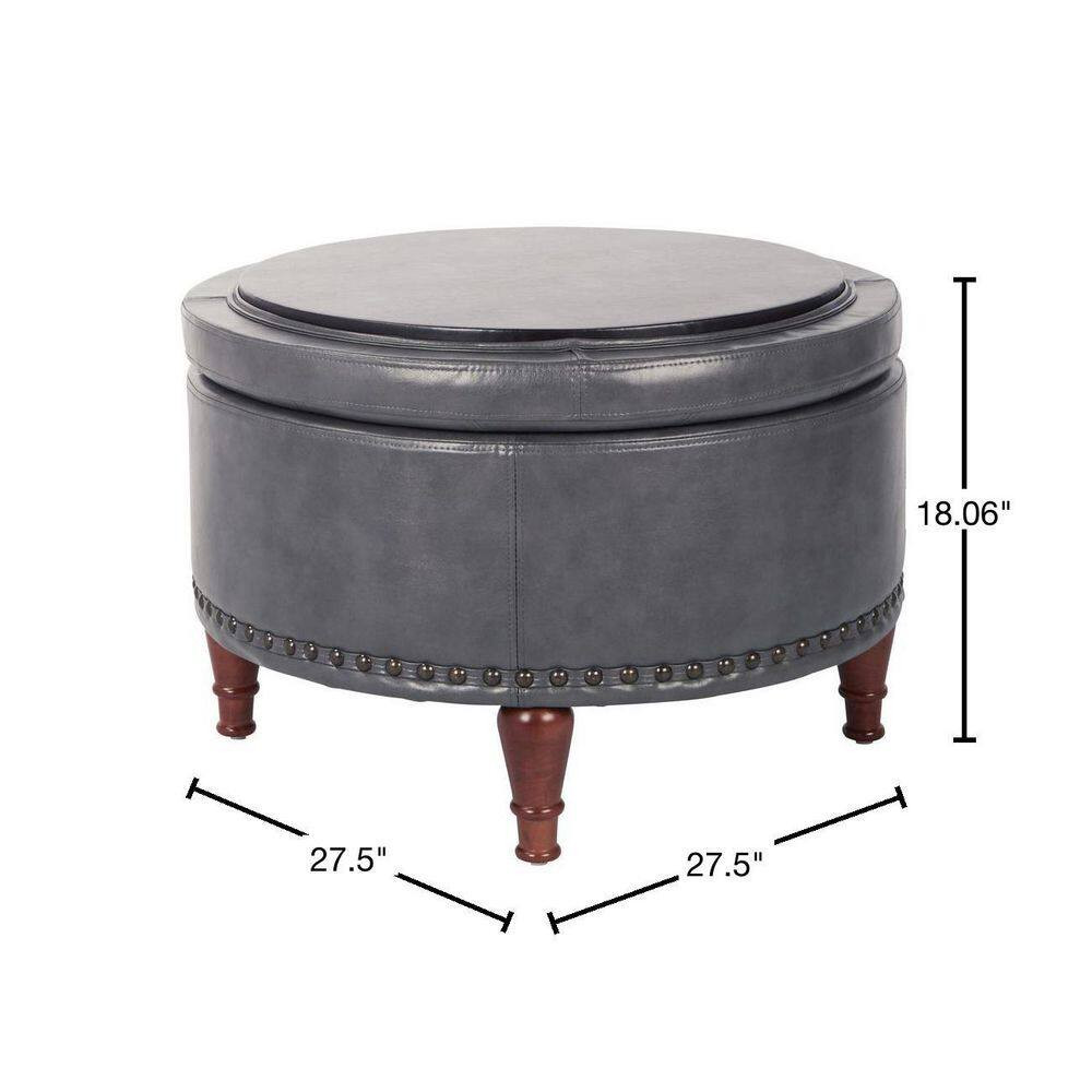Alloway Pewter Faux Leather with Antique Bronze Nail-Heads Storage Ottoman