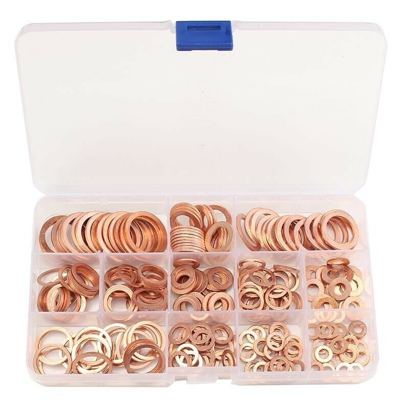 280pcs Assorted Solid Copper Crush Washers Seal Flat Ring Hydraulic Fittings Set