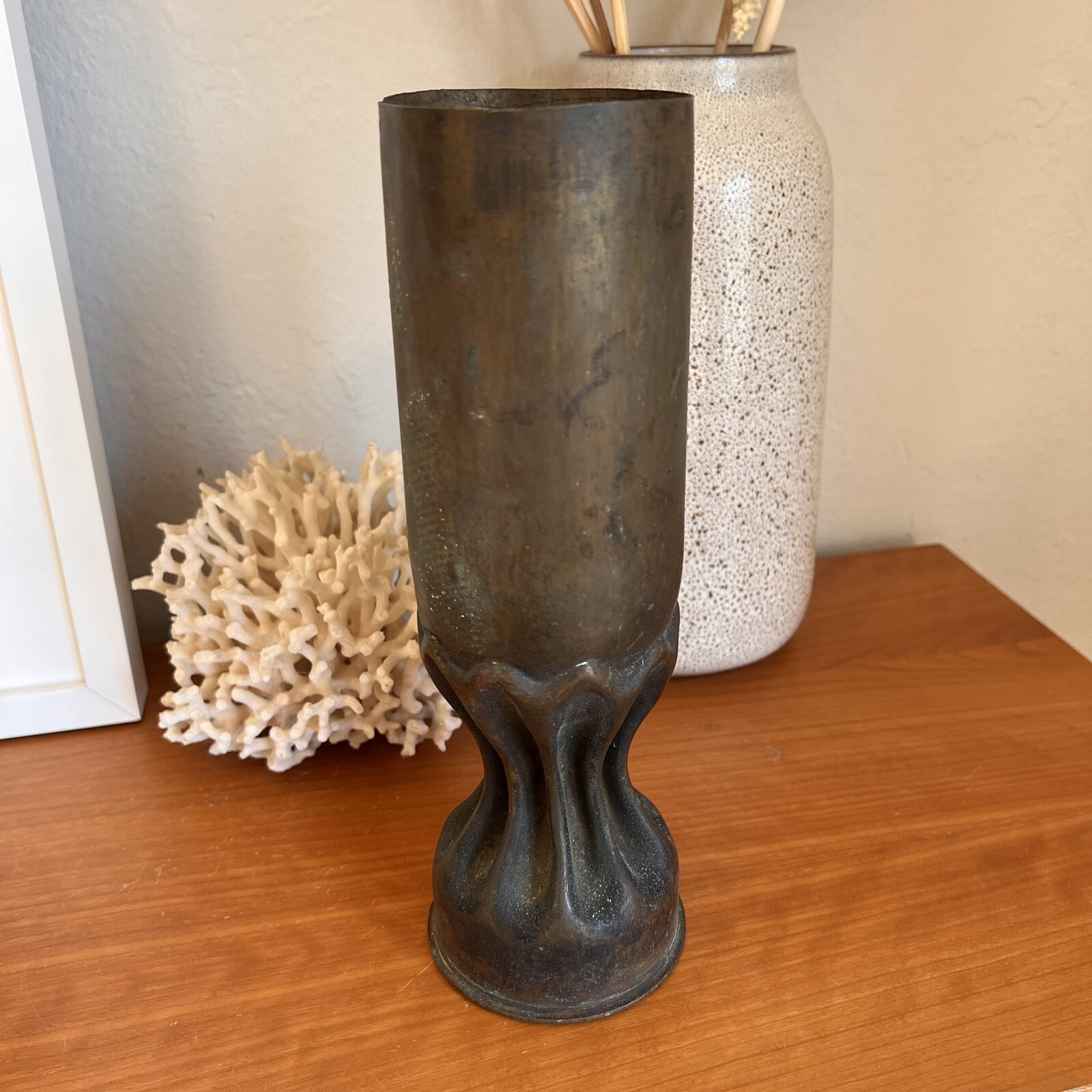 Rare WW1 Trench Art U.S. Army WWI Military Artillery 75mm Shell Case Vase