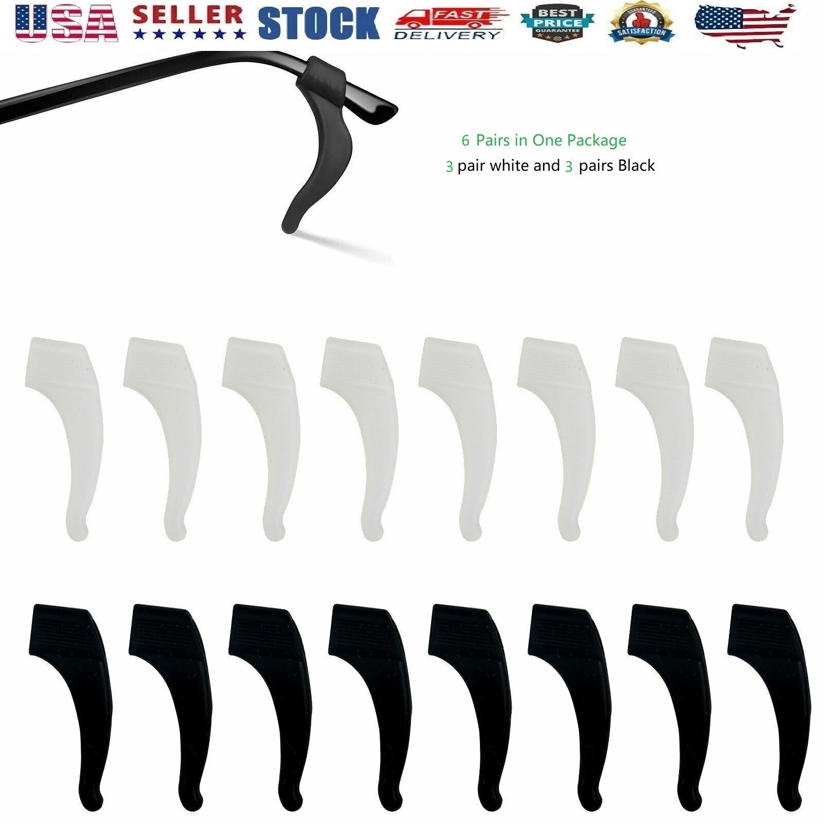 6 Pair Anti Slip Glasses Ear Hooks Tip Eyeglasses Grip Temple Holder Silicone US