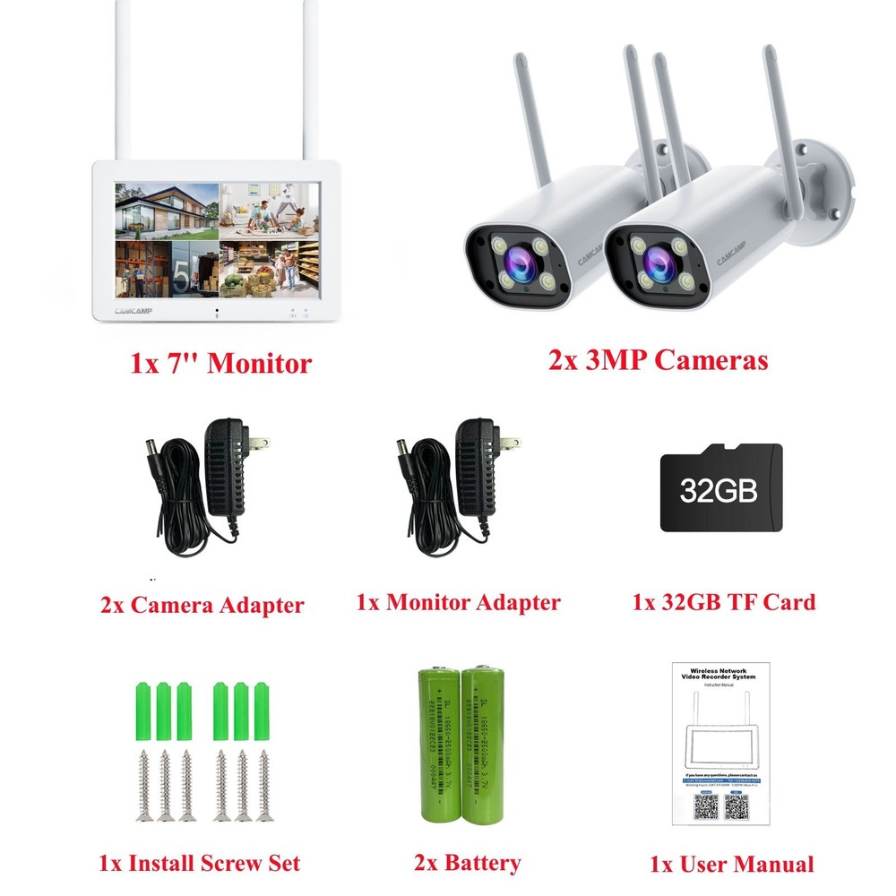 7" Touchscreen Wireless Security System w/ 2PCS 2K Outdoor Cameras