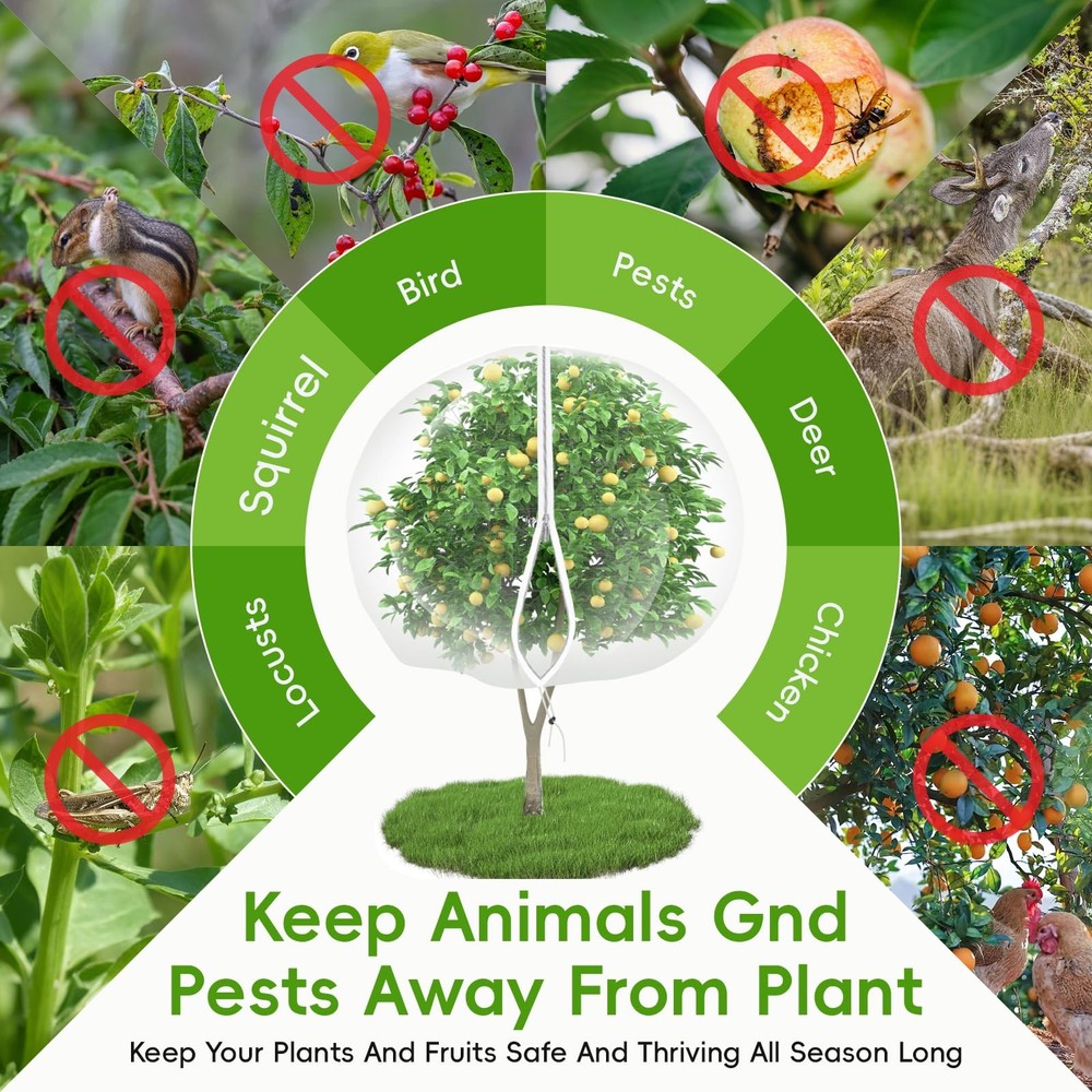 8'x10' Large Fruit Tree Netting for Squirrels and Birds with Drawstring, Inse...