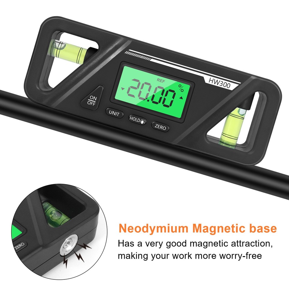 Black Portable Magnetic Base Digital Level Tool Inclinometer Protractor