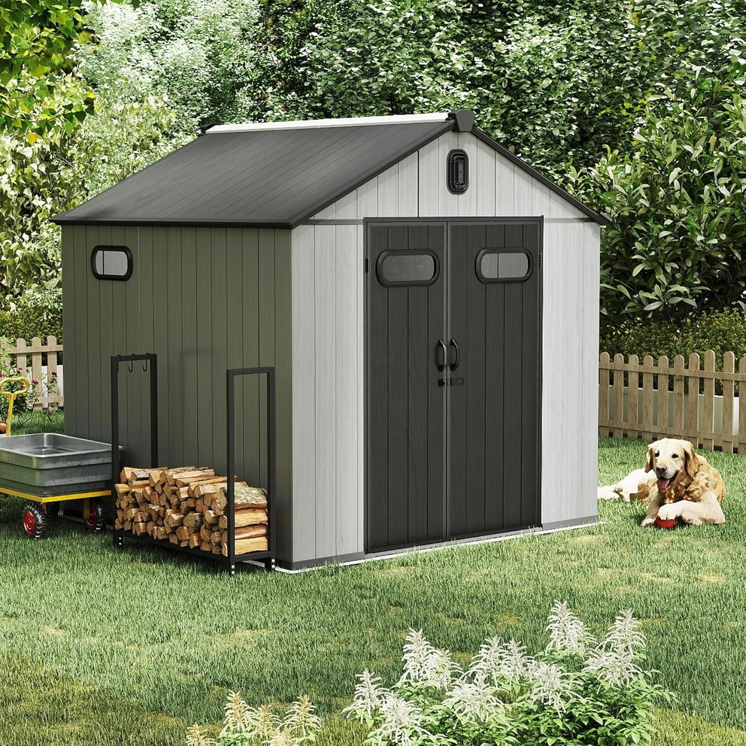 Domi 8'X8' Outdoor Resin Storage Shed,Plastic Garden Shed w/Lockable Door