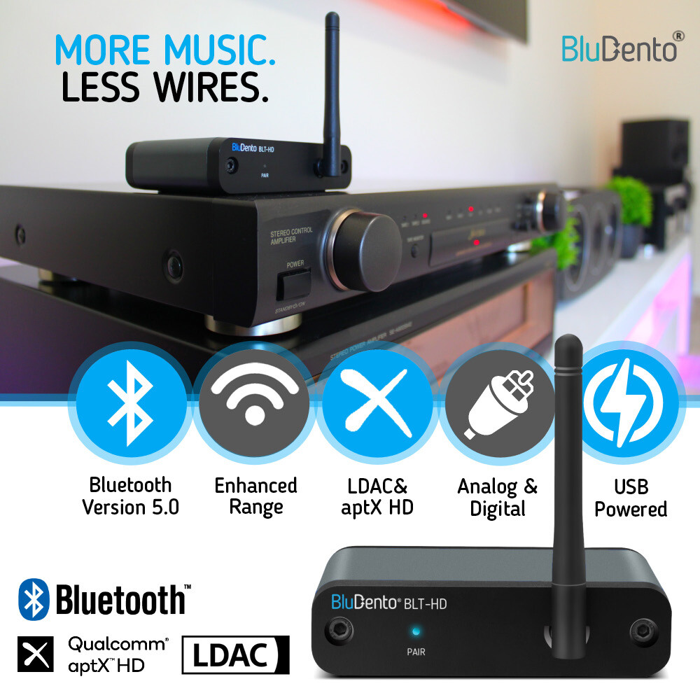 BluDento BLT-HD True Hi-Fi aptX HD LDAC Bluetooth v5.1 Music Receiver OPT COAX