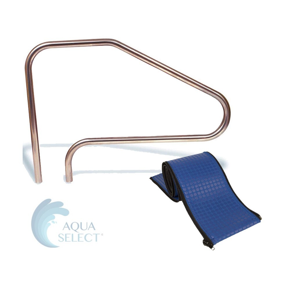 Aqua Select Swimming Pool Stainless Steel Ladder Step Handrail w/ 4' Rail Runner