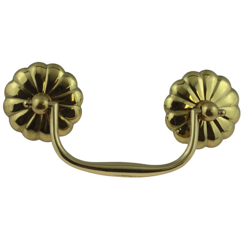 3" Stamped Single Bail Pull with Daisy Design Backplates Solid Brass