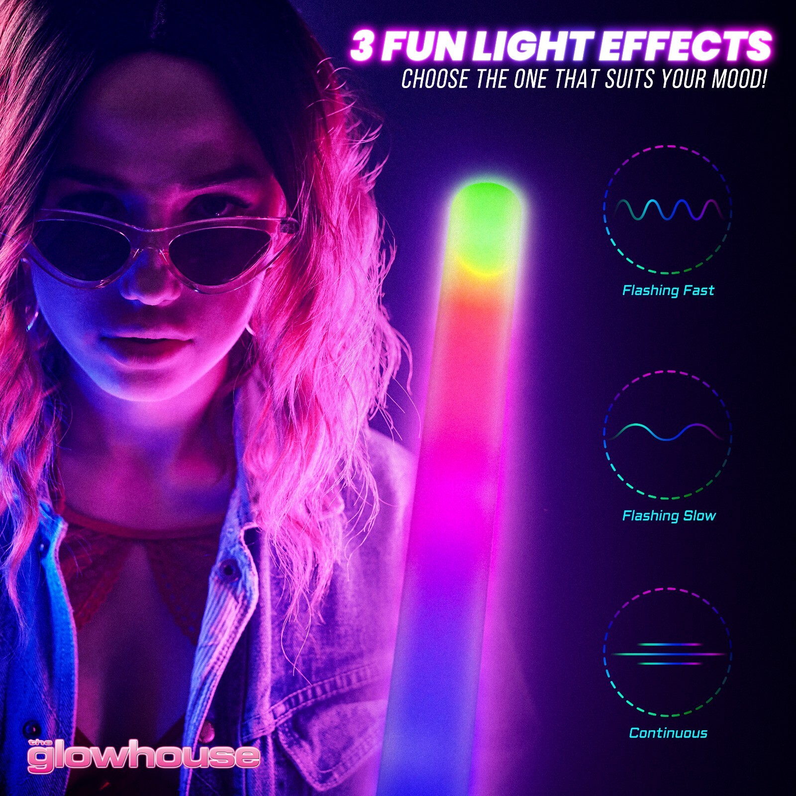 The Glowhouse Light Up Premium LED Foam Glow Stick High Quality Multi Colour