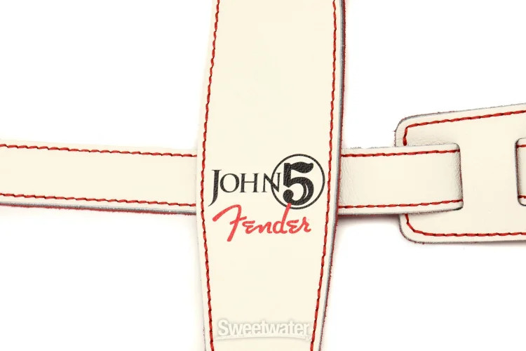 Fender John 5 Capsule Collection Leather Strap - Arctic White/Red Suede